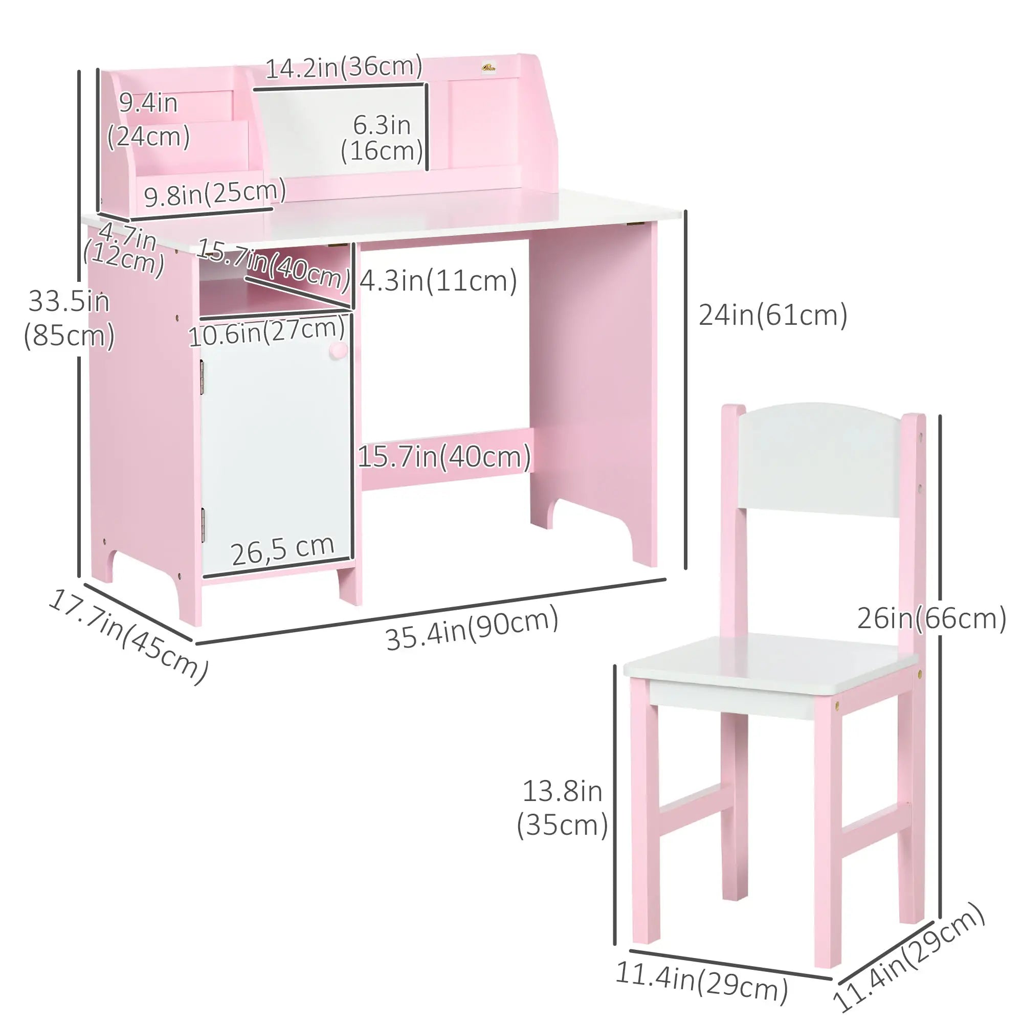 Kids Desk and Chair Set, 2Pcs, Whiteboard, Storage, Shelves, Pink Kids Table Sets at Gallery Canada