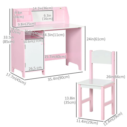 Kids Desk and Chair Set, 2Pcs, Whiteboard, Storage, Shelves, Pink Kids Table Sets at Gallery Canada