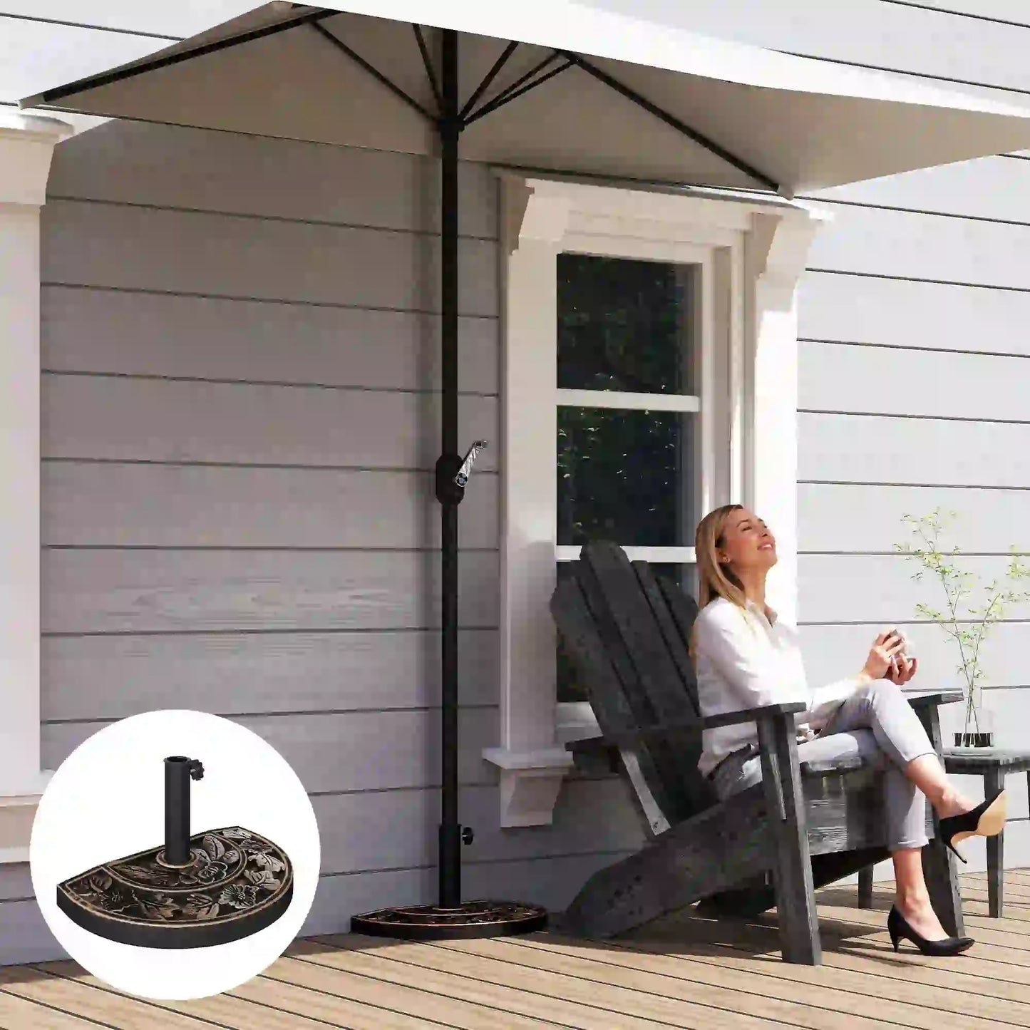 20 lbs Half Round Patio Umbrella Base, 20", Outdoor Resin Stand, Bronze Umbrella Bases at Gallery Canada