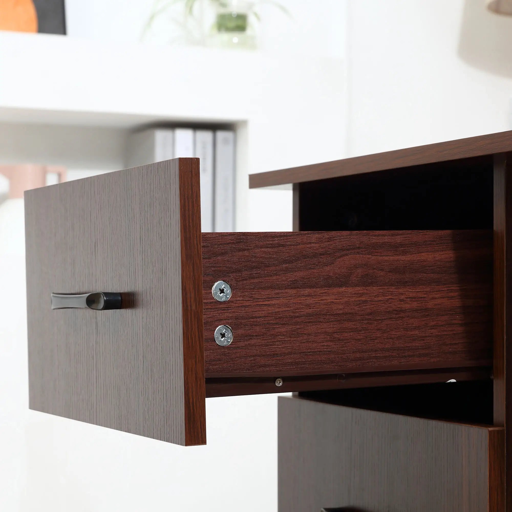 47 Inches Office Desk, 3-Tier Storage Shelves, Drawers, Walnut Writing Desks at Gallery Canada
