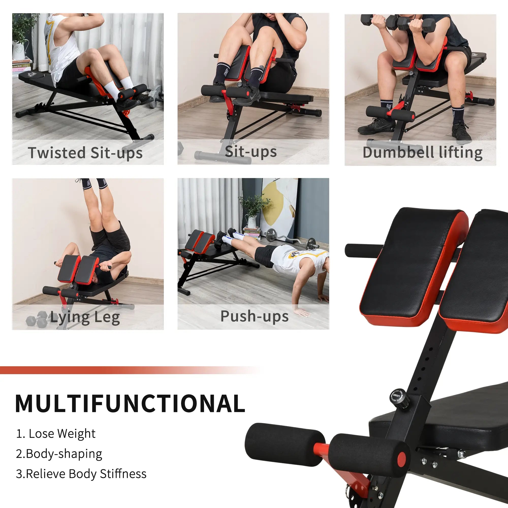 Adjustable Weight Bench, Roman Chair, Hyper Extension, Ab Sit Up, Black and Red Weight Benches at Gallery Canada