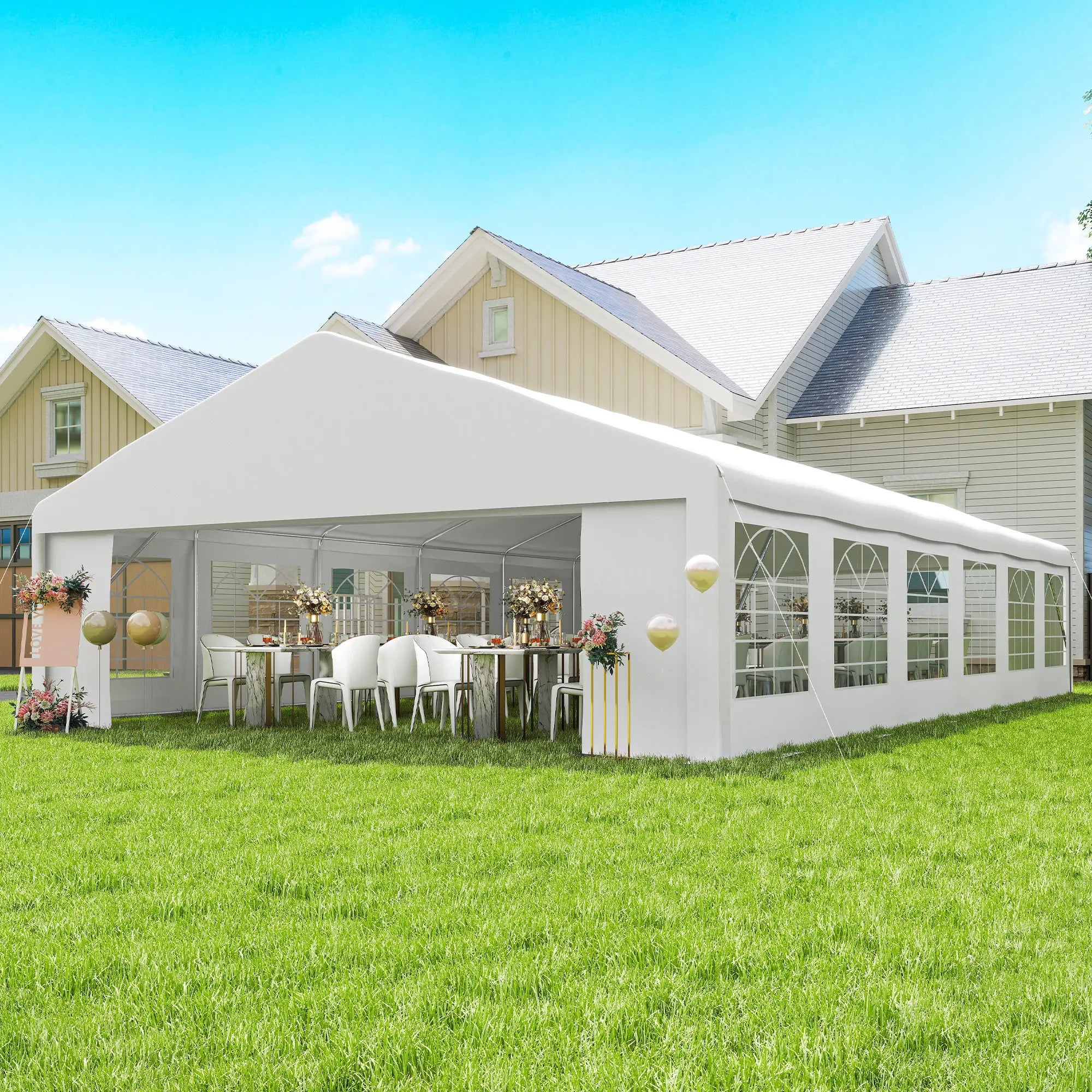 23' x 39' Party Tent, Heavy Duty Outdoor Canopy Shelter, White Canopy Tents at Gallery Canada