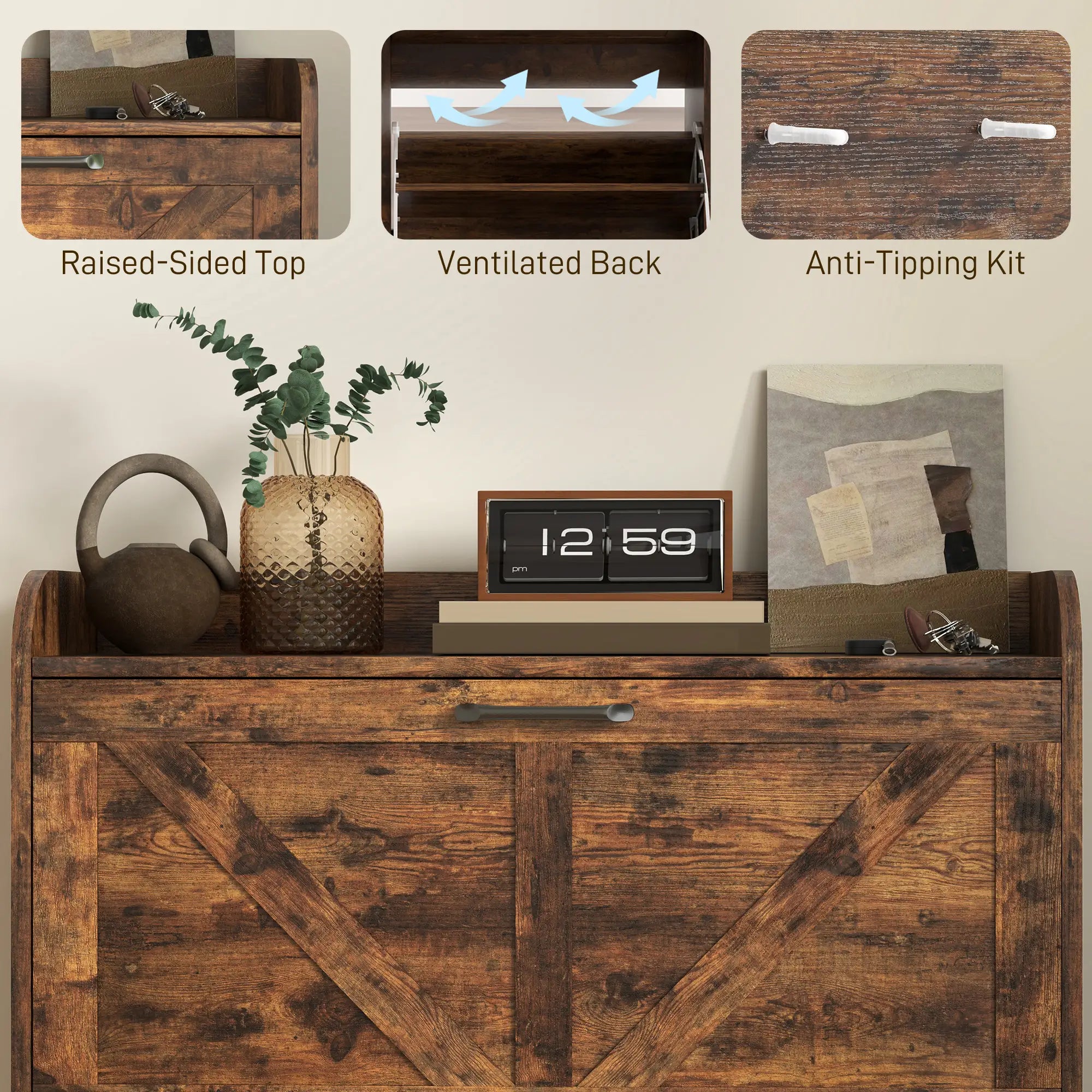 Narrow Shoe Storage Cabinet, 2 Flip Drawers, Adjustable Shelves, Rustic Brown Shoe Storage Cabinets & Racks at Gallery Canada