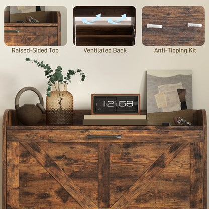 Narrow Shoe Storage Cabinet, 2 Flip Drawers, Adjustable Shelves, Rustic Brown Shoe Storage Cabinets & Racks at Gallery Canada