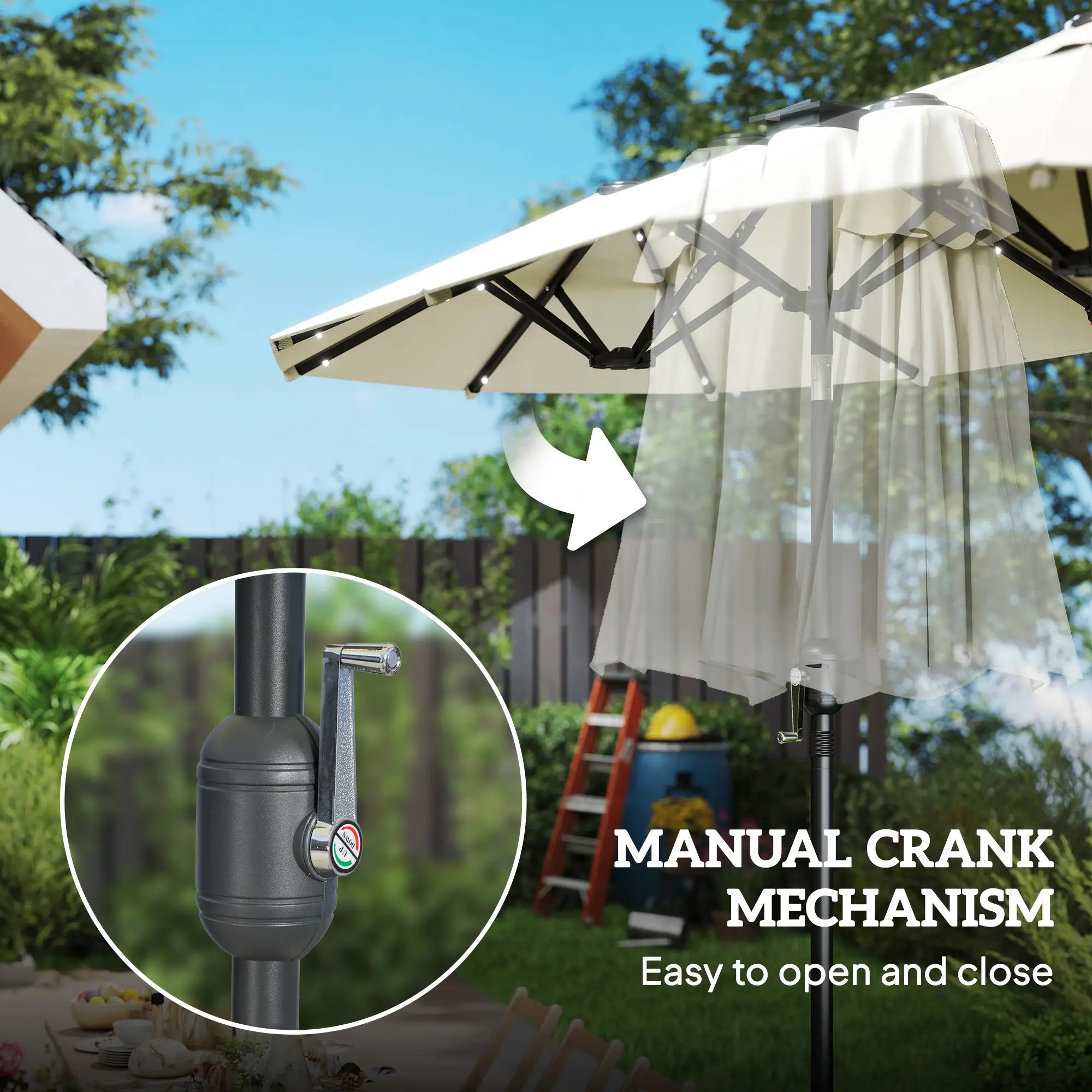10ft Double-Sided Patio Umbrella, 35 LED Lights, 12 Ribs, Beige Double-sided Umbrellas at Gallery Canada