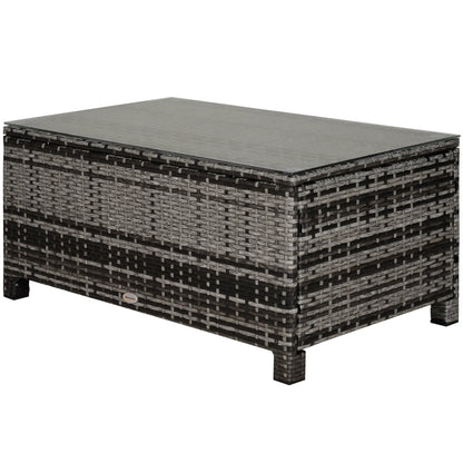 Outdoor PE Rattan Wicker Table, Glass Top, 24in, Mixed Grey Coffee Tables at Gallery Canada