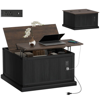 Lift Top Coffee Table, Square Farmhouse Center Table, Wood Grain, Black Coffee Tables at Gallery Canada