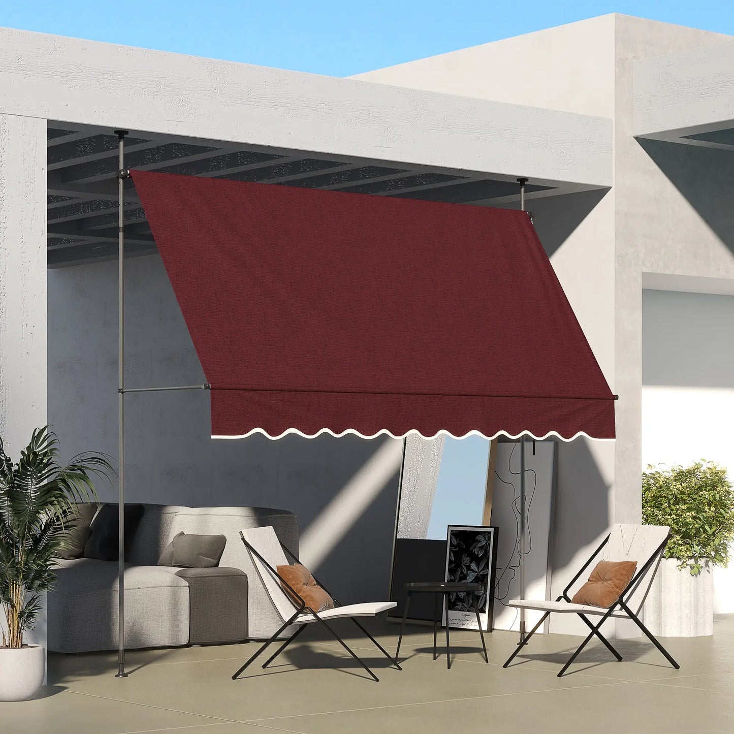 10' x 3' Manual Retractable Awning, Freestanding, UV Resistant, Wine Red Window Awnings at Gallery Canada