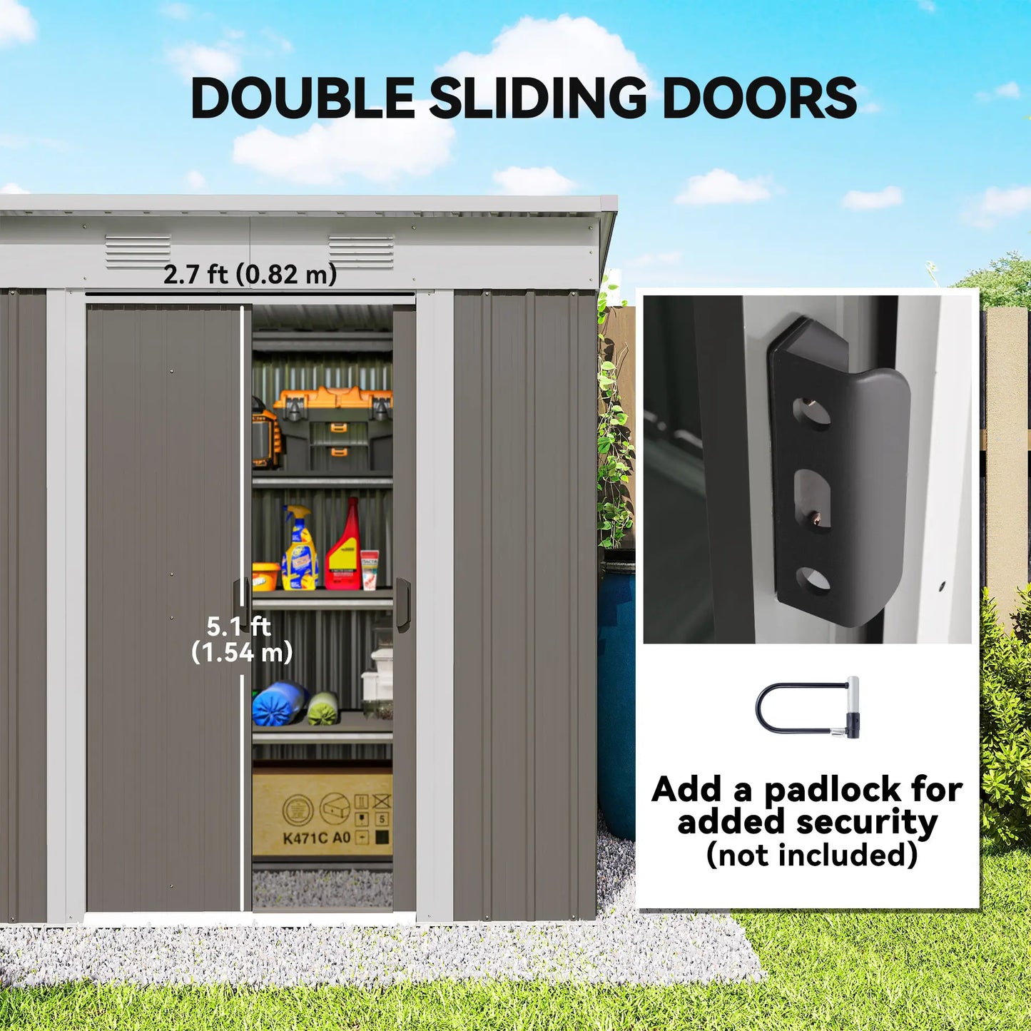 6' x 4' Outdoor Storage Shed, Metal Garden Tool Organizer, Light Grey Sheds at Gallery Canada