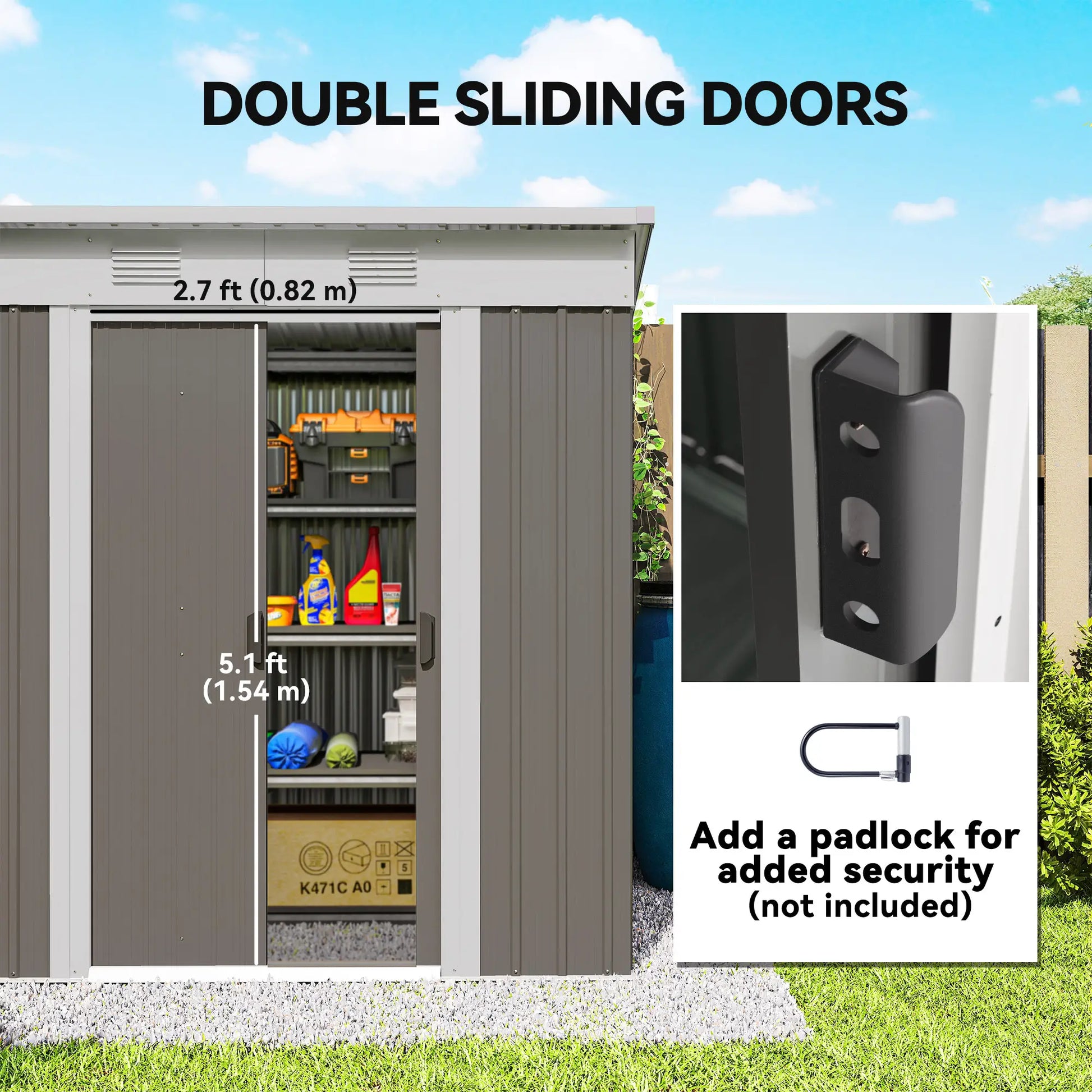 6' x 4' Outdoor Storage Shed, Metal Garden Tool Organizer, Light Grey Sheds at Gallery Canada