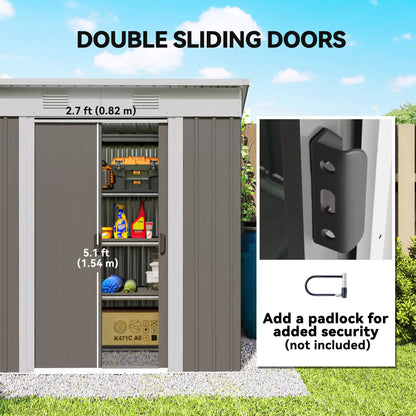 6' x 4' Outdoor Storage Shed, Metal Garden Tool Organizer, Light Grey Sheds at Gallery Canada