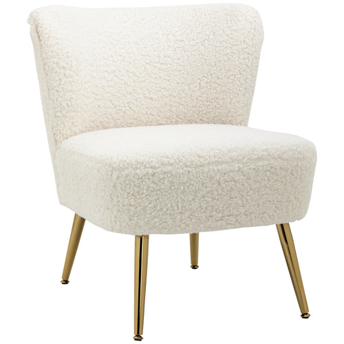 Lounge Chair, Soft Upholstery, Gold Legs, White