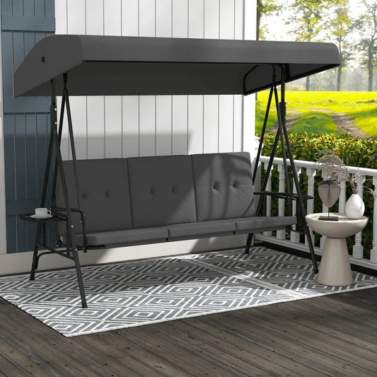 3-Seat Outdoor Swing With Adjustable Canopy, Side Tray, Removable Cushion, Grey Patio Swings with Stand Grey at Gallery Canada