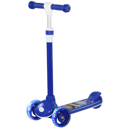 Trottinette pour enfants à 3 roues, hauteur ajustable, frein à arrière, lumière LED, guidon en TPE, bleu