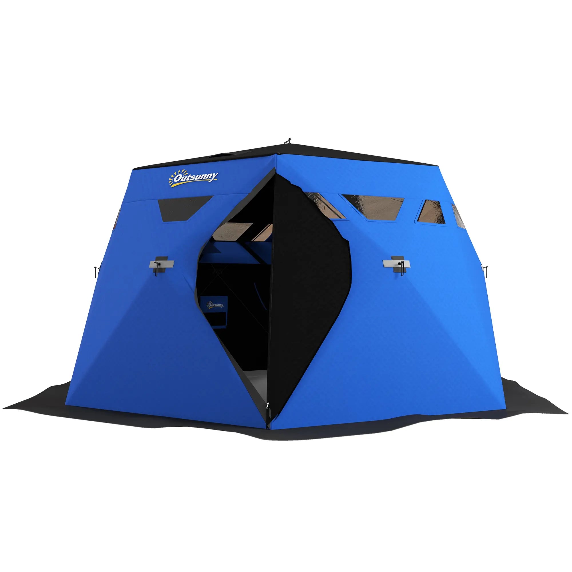 4 Person Insulated Ice Fishing Shelter, Pop-Up Tent with Carry Bag, Two Doors, Blue Ice Fishing Tents Blue at Gallery Canada