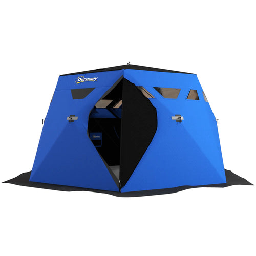 4 Person Insulated Ice Fishing Shelter, Pop-Up Tent with Carry Bag, Two Doors, Blue