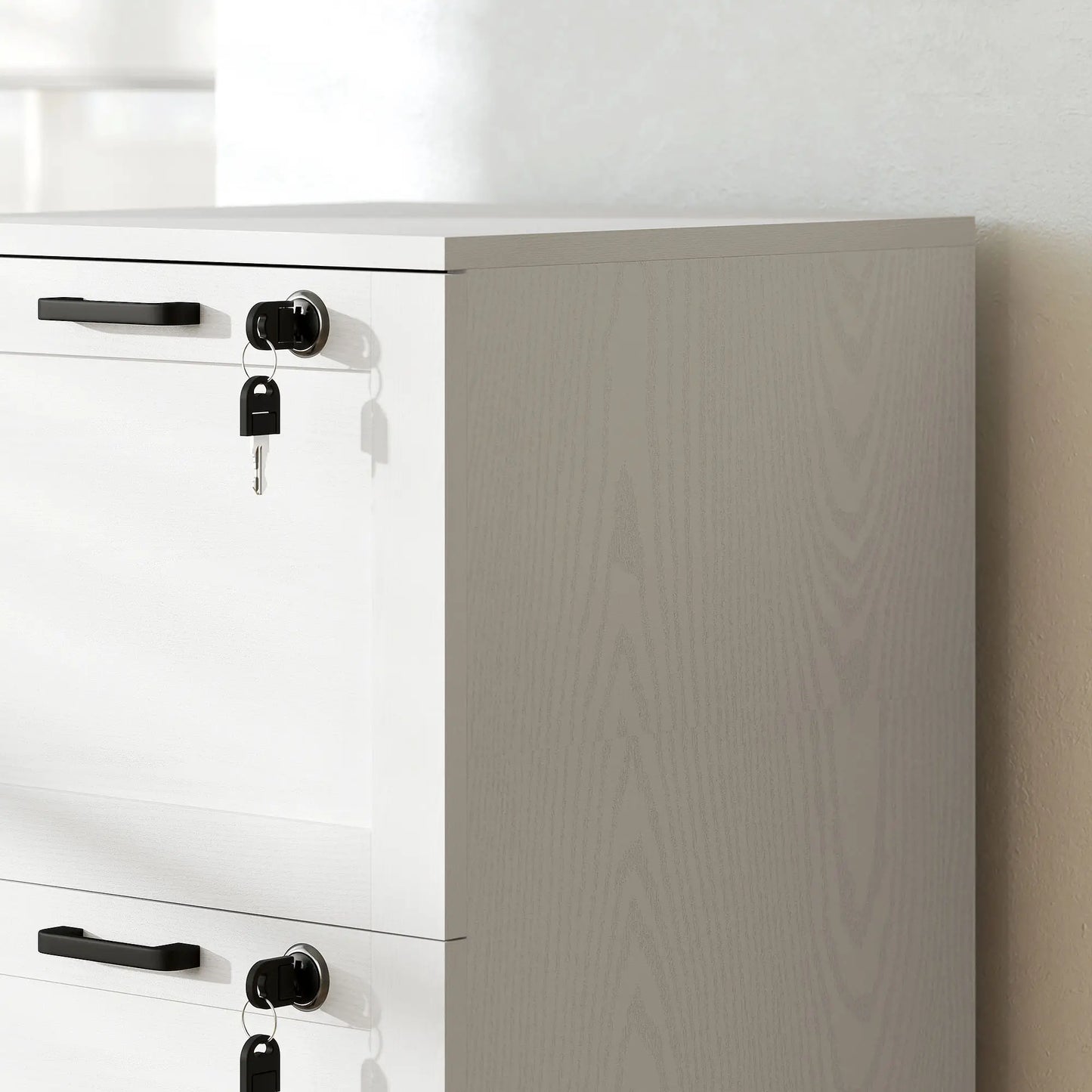 Vertical 3-Drawer Filing Cabinet, Lock, A4 Letter Size, White Office Cabinets & Cupboards at Gallery Canada