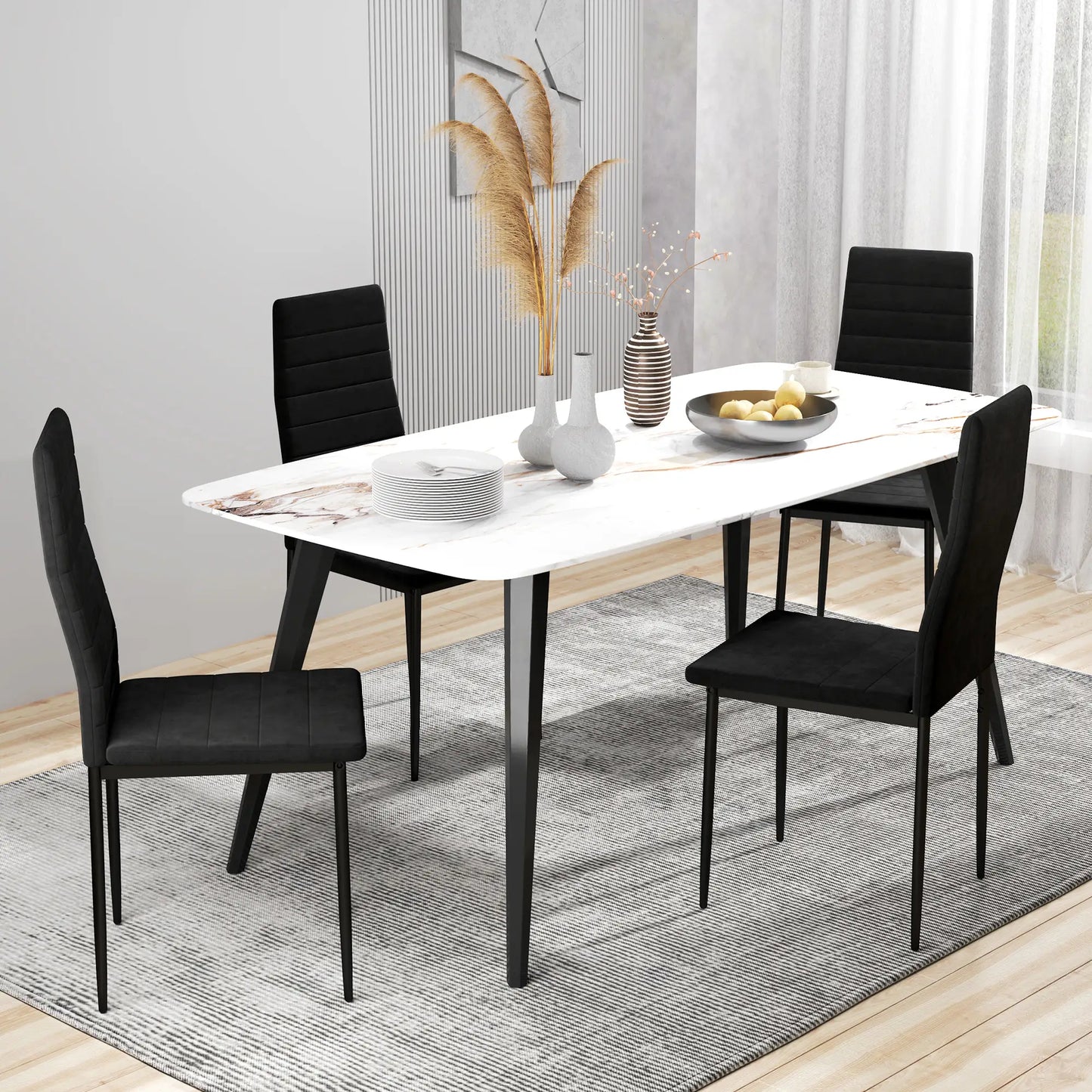 Modern Dining Chairs, Set of 4, High Back Upholstery, Metal Legs, Black Dining Chairs at Gallery Canada