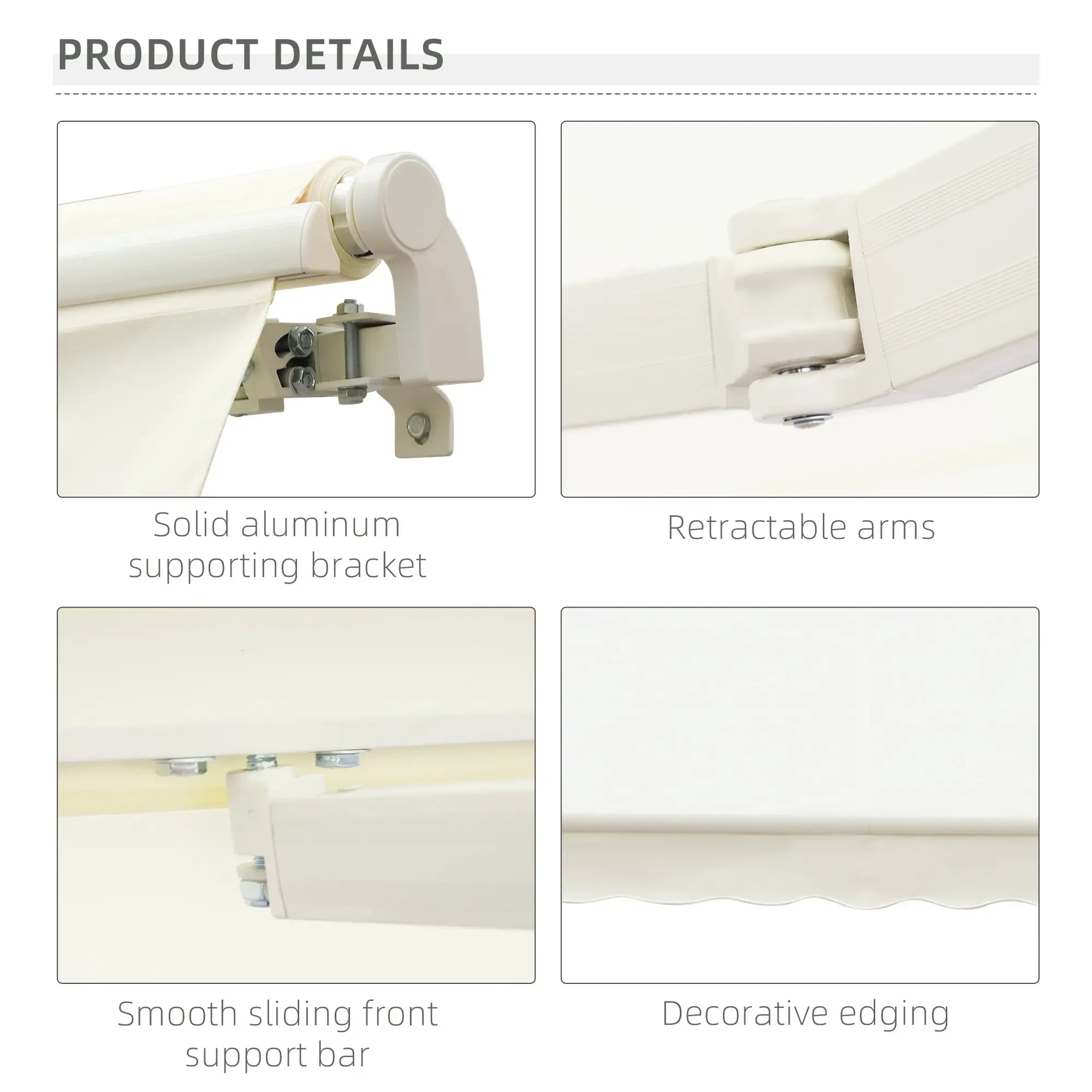 10' x 8' Manual Retractable Awning, Sun Shade Canopy, Aluminum Frame, UV Protection, Cream White Deck Awnings at Gallery Canada