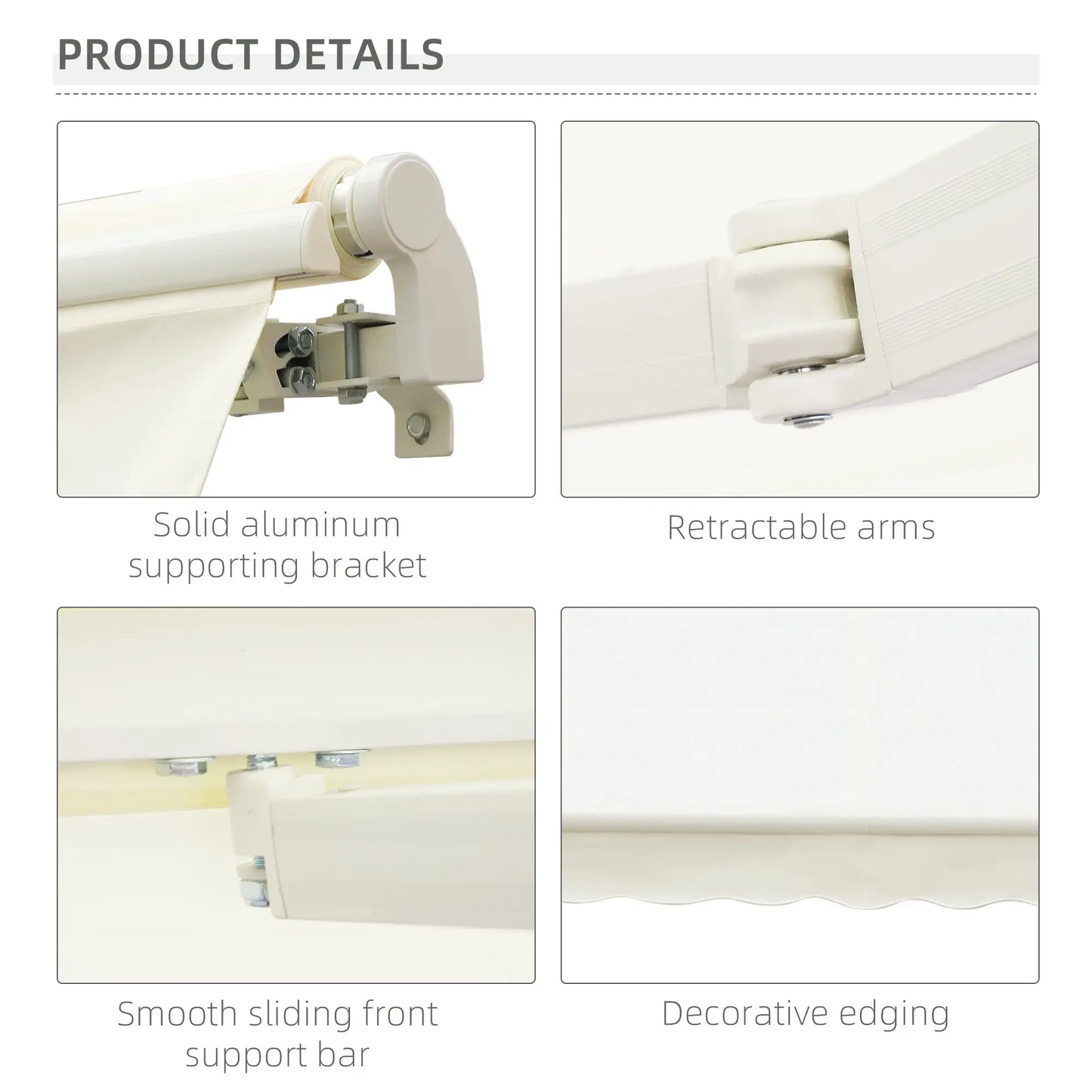 10' x 8' Manual Retractable Awning, Sun Shade Canopy, Aluminum Frame, UV Protection, Cream White Deck Awnings at Gallery Canada