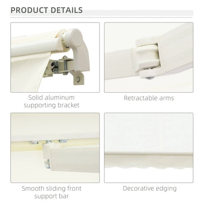 10' x 8' Manual Retractable Awning, Sun Shade Canopy, Aluminum Frame, UV Protection, Cream White Deck Awnings at Gallery Canada