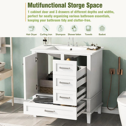 Solid Wood Bathroom Vanity, Sink Combo, Soft-Close Door, 3 Drawers, 30" L x 18" W x 34" H, White Sink Cabinets at Gallery Canada