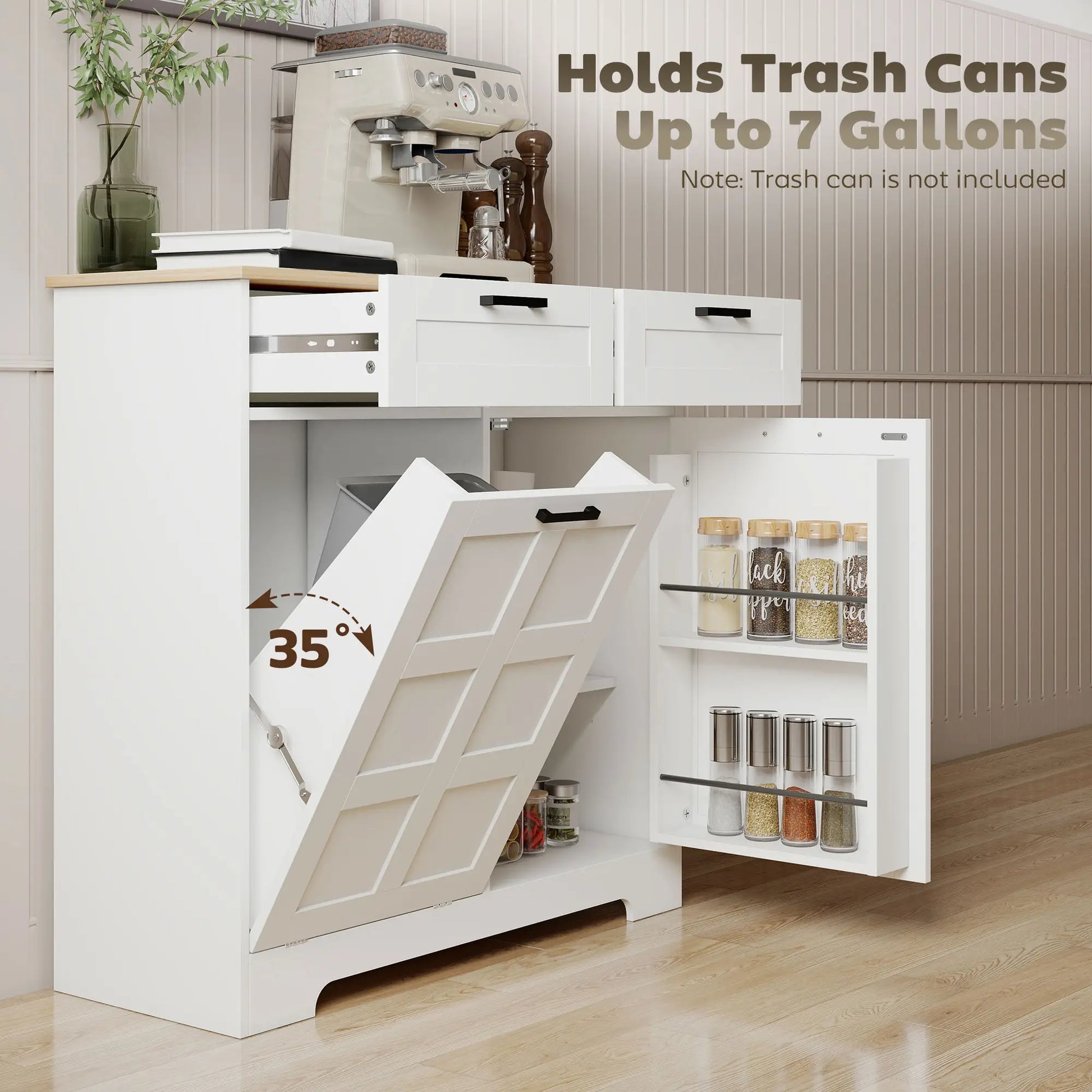 7 Gallon Tilt Out Garbage Cabinet, Kitchen Island, 2 Drawers, White Bar Cabinets at Gallery Canada