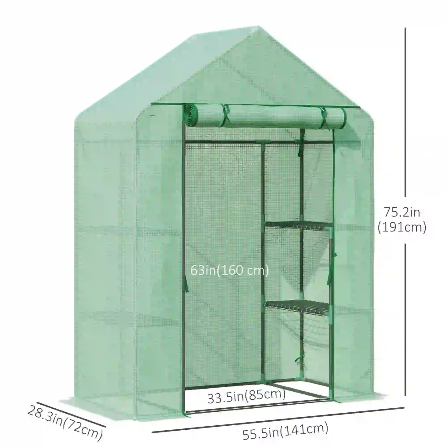 55" x 28" x 75" Walk-in Greenhouse, Portable Garden House, 4 Shelves, PE Cover, Green Walk In Greenhouses at Gallery Canada