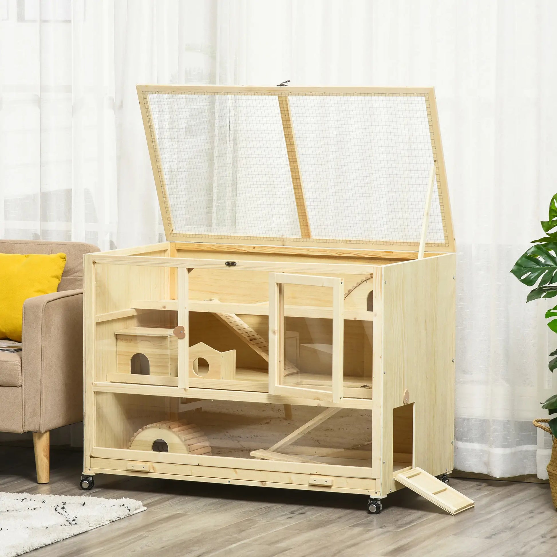 Wooden Hamster Cage, 3 Tier Rat Cage, Openable Roof, Run, Ladders, Wheels, Tray Hamster Cages at Gallery Canada