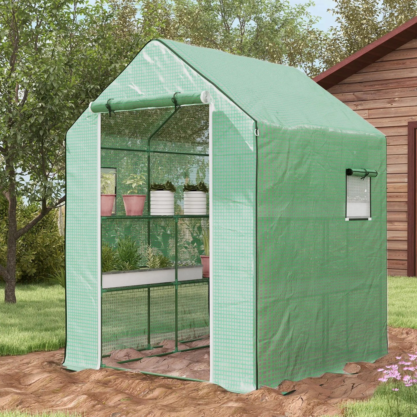 Portable Walk-In Greenhouse, 4.6' x 4.7', 2 Tier U-Shaped Shelves, Green Walk In Greenhouses at Gallery Canada