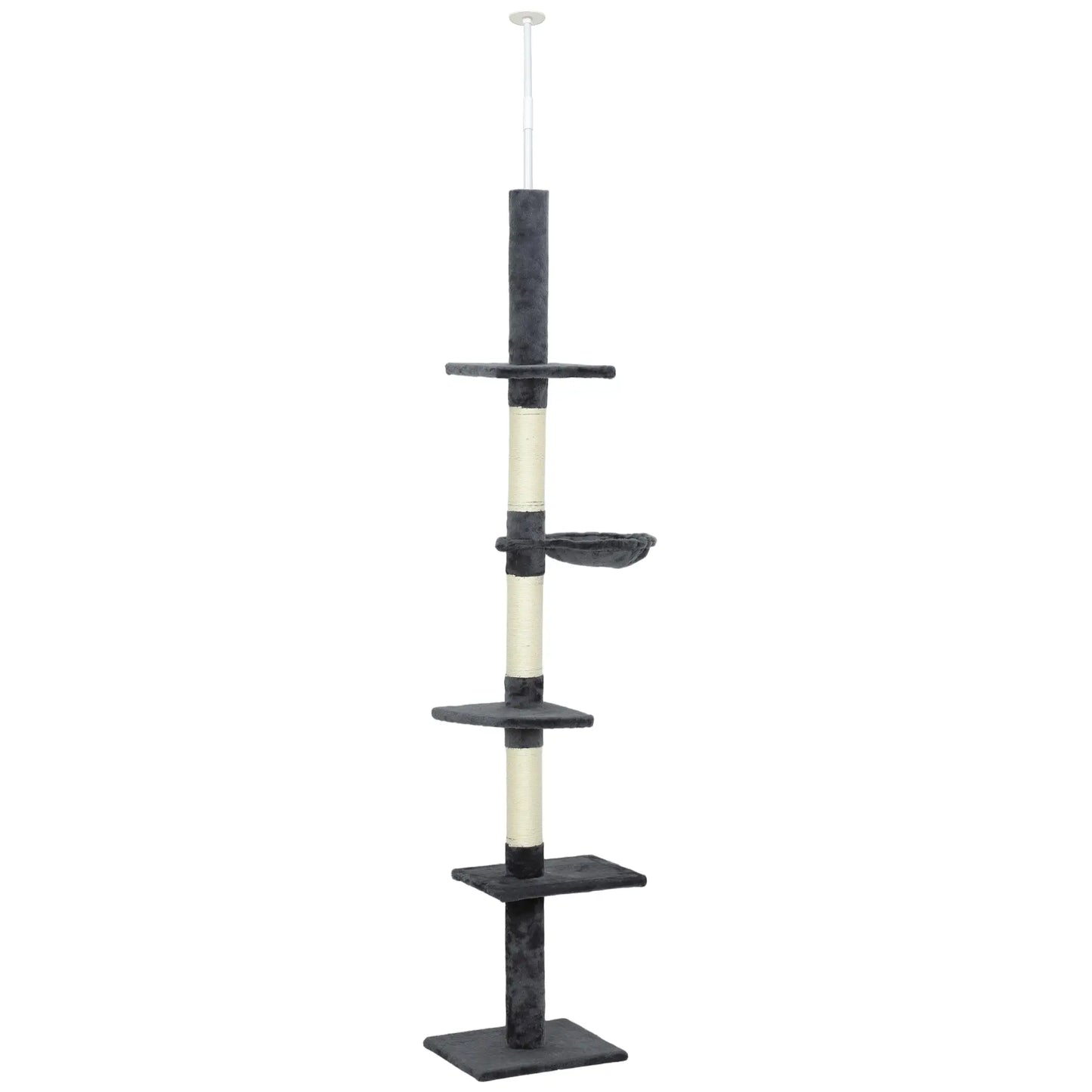 8.5ft Cat Climbing Tree, 5-Tier Activity Center, Scratching Post, Dark Grey Floor to Ceiling Cat Trees Dark Grey at Gallery Canada