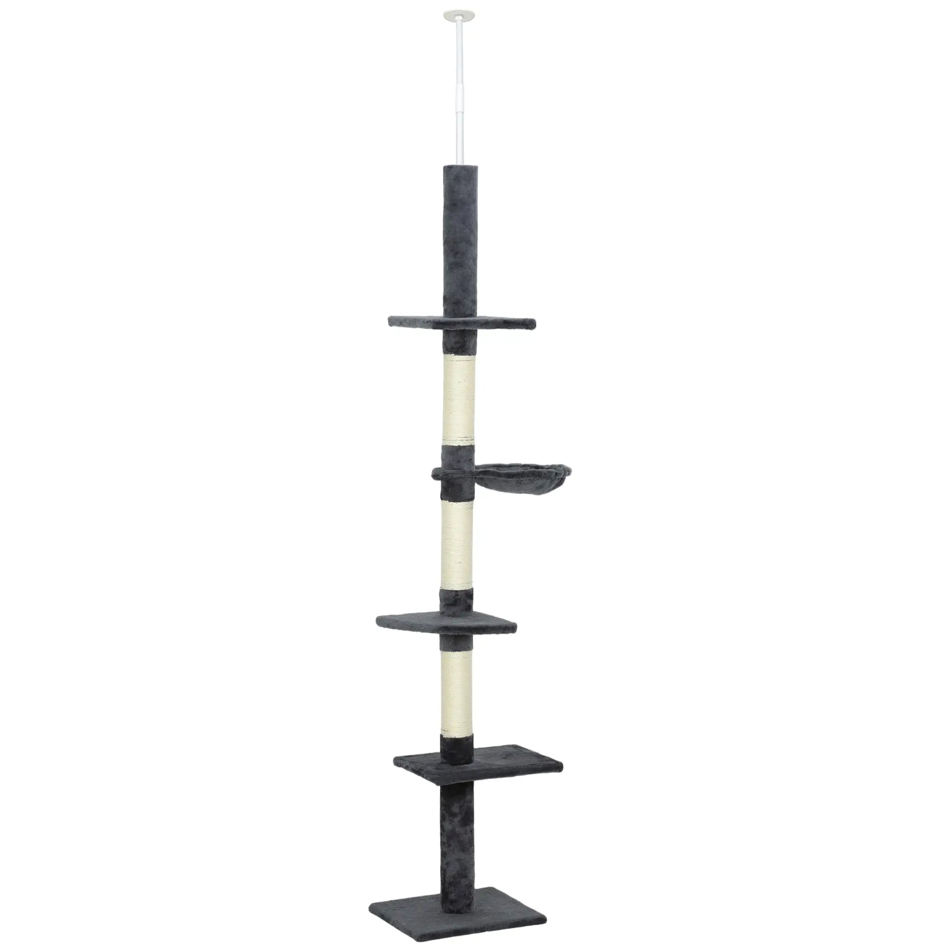 8.5ft Cat Climbing Tree, 5-Tier Activity Center, Scratching Post, Dark Grey Floor to Ceiling Cat Trees Dark Grey at Gallery Canada