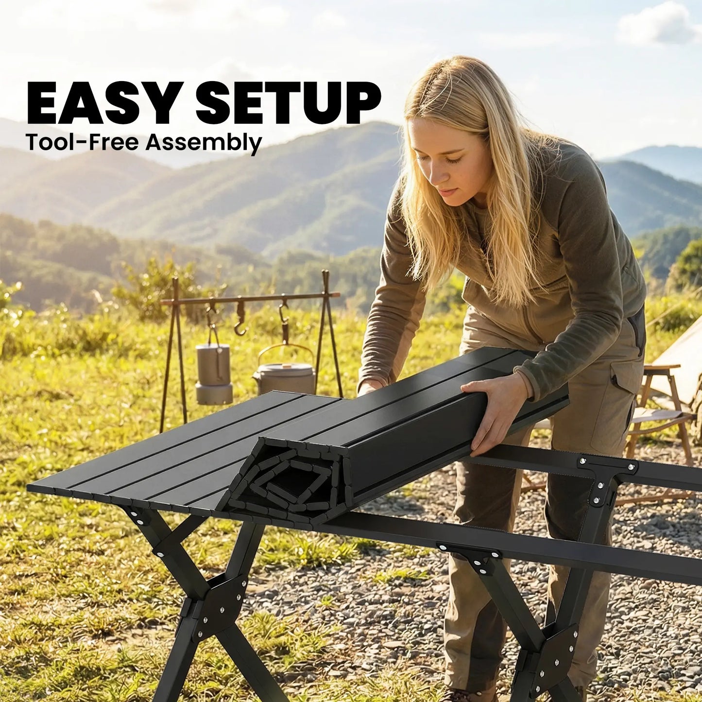 4ft Folding Camping Table, Waterproof Picnic Table, Black Picnic Tables & Camping Chairs at Gallery Canada