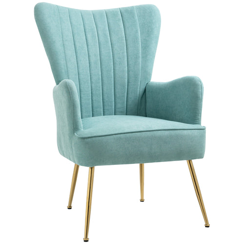 Velvet Accent Chairs, Modern Living Room Chair, Tall Back Leisures Chair with Steel Legs for Bedroom, Dinning Room, Waiting Room, Light Green