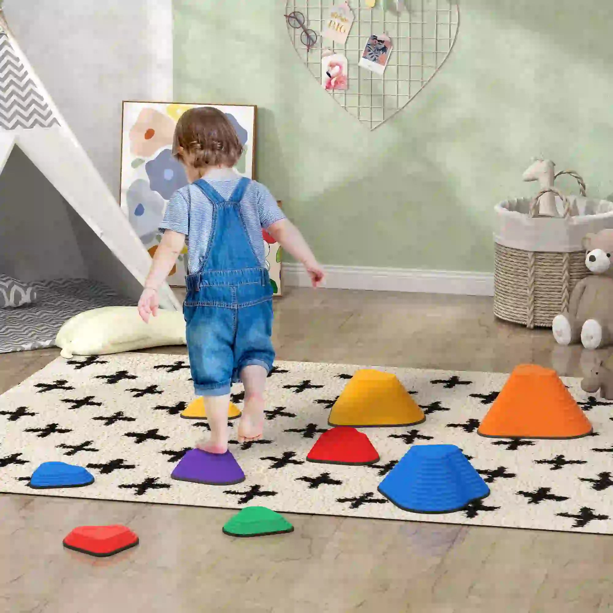 9PCs Heart-Shaped Non-Slip Stackable Kids Stepping Stones Gym Sets & Swings at Gallery Canada