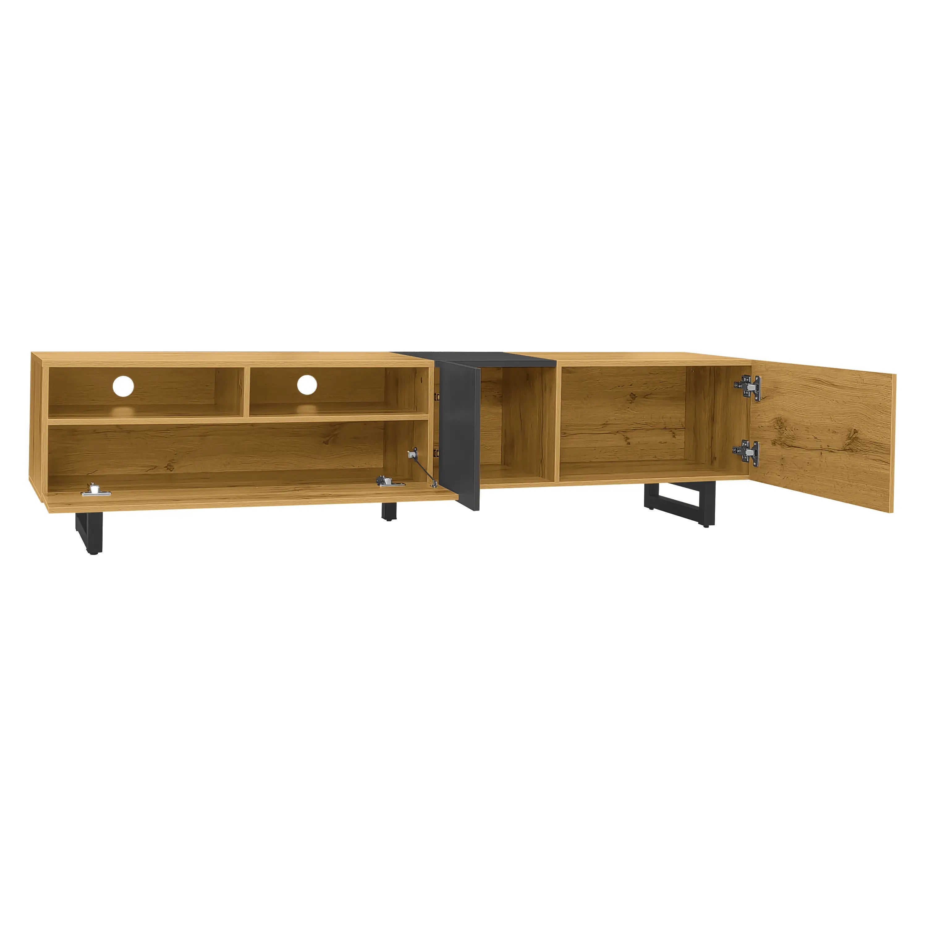 TV Stand, U-Shaped Metal Legs, 3 Doors, 2 Compartments, 67