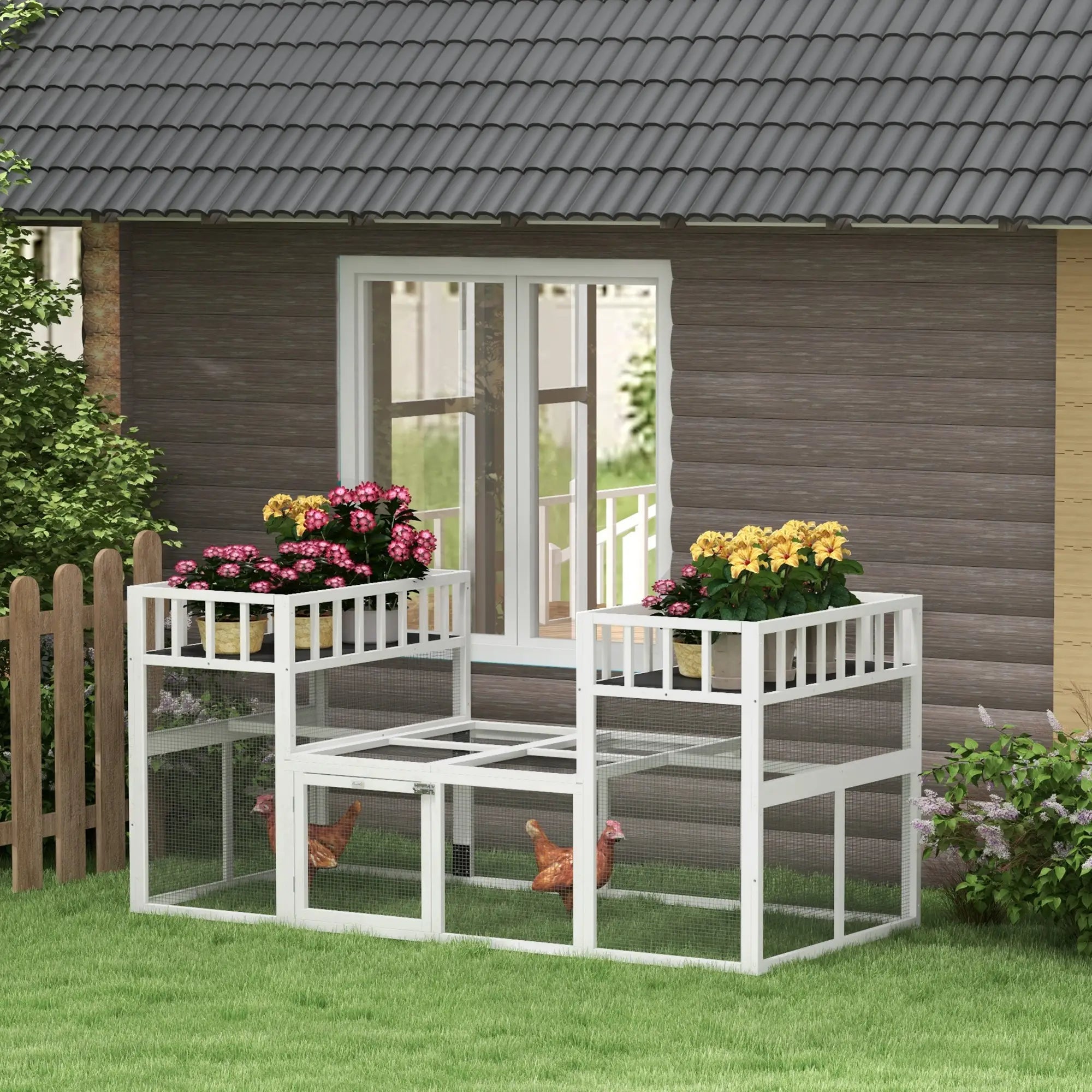 7.3' x 3.6' Wooden Chicken Coop, Storage Shelf, White Chicken Coops at Gallery Canada