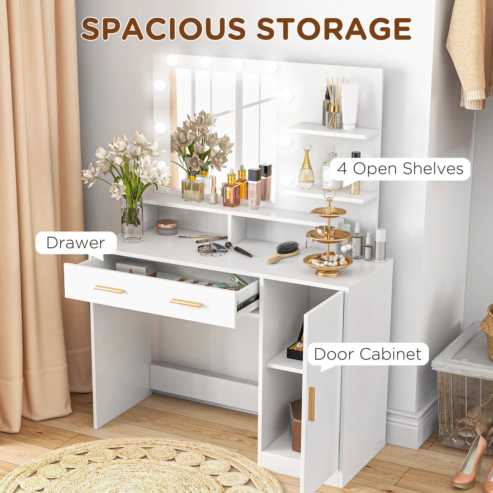 LED Dressing Table Set with Stool, Mirror, Drawer, Shelves Dressing & Vanity Tables at Gallery Canada