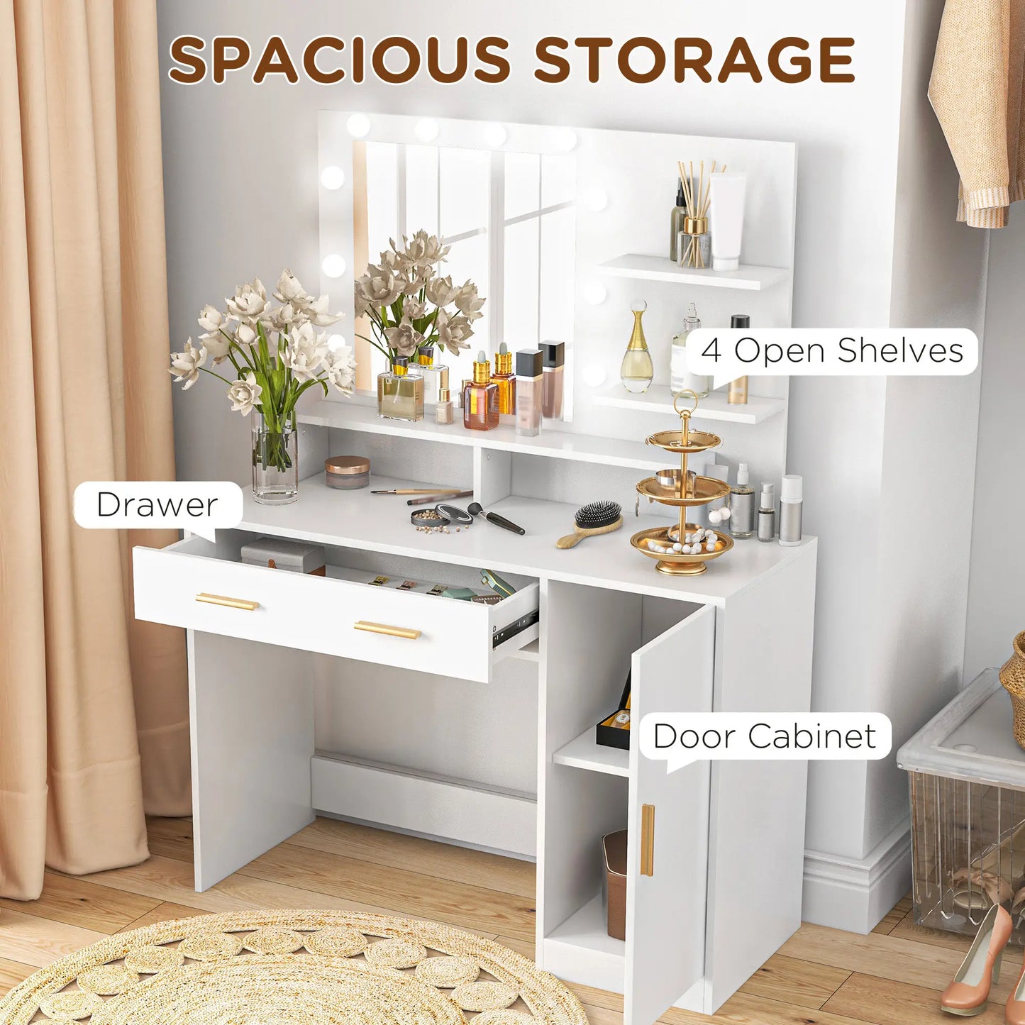 LED Dressing Table Set with Stool, Mirror, Drawer, Shelves Dressing & Vanity Tables at Gallery Canada