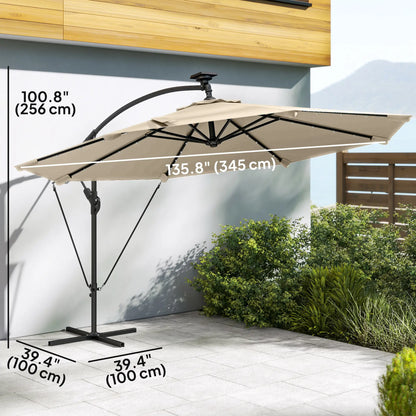 11.3 ft Cantilever Patio Umbrella With Light, Cover, Aluminium UPF50+, Khaki Offset Cantilever Umbrellas at Gallery Canada