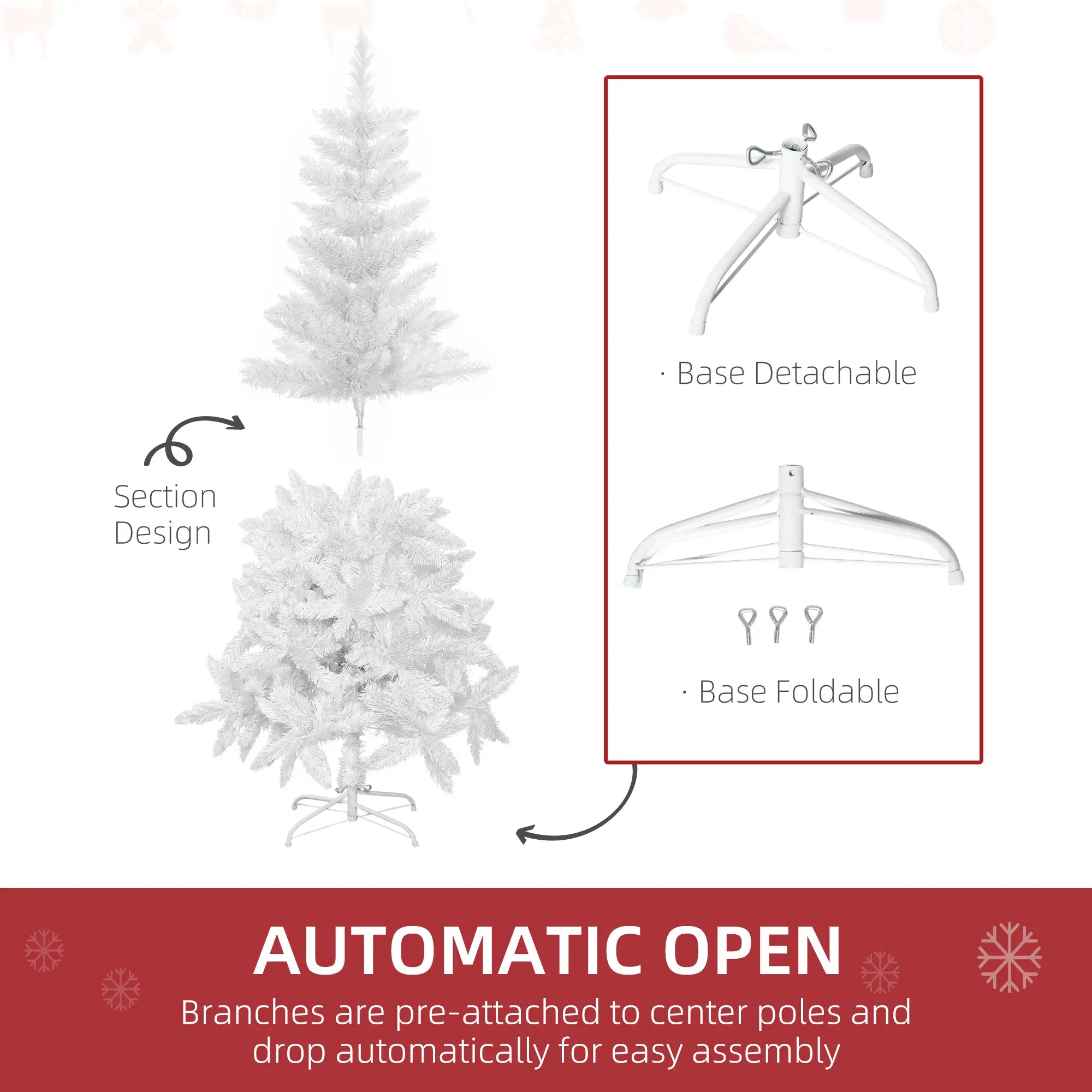 5ft Artificial Christmas Tree, Realistic Pine Branches, Auto Open, Indoor, White Artificial Christmas Trees at Gallery Canada