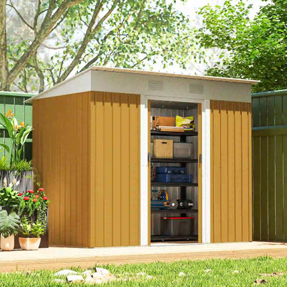 7' x 4' Metal Storage Shed, Outdoor Garden Tool Organizer, Yellow