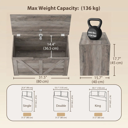 31.5" Storage Chest with Safety Hinge, Grey Wood Grain, Grey