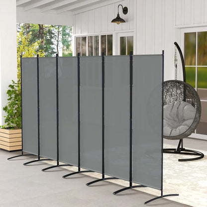 6 Panel Folding Outdoor Privacy Screen with Stable Base, 5.7FT Tall Room Divider with UV30+ Protection, Dark Grey Side Awnings at Gallery Canada