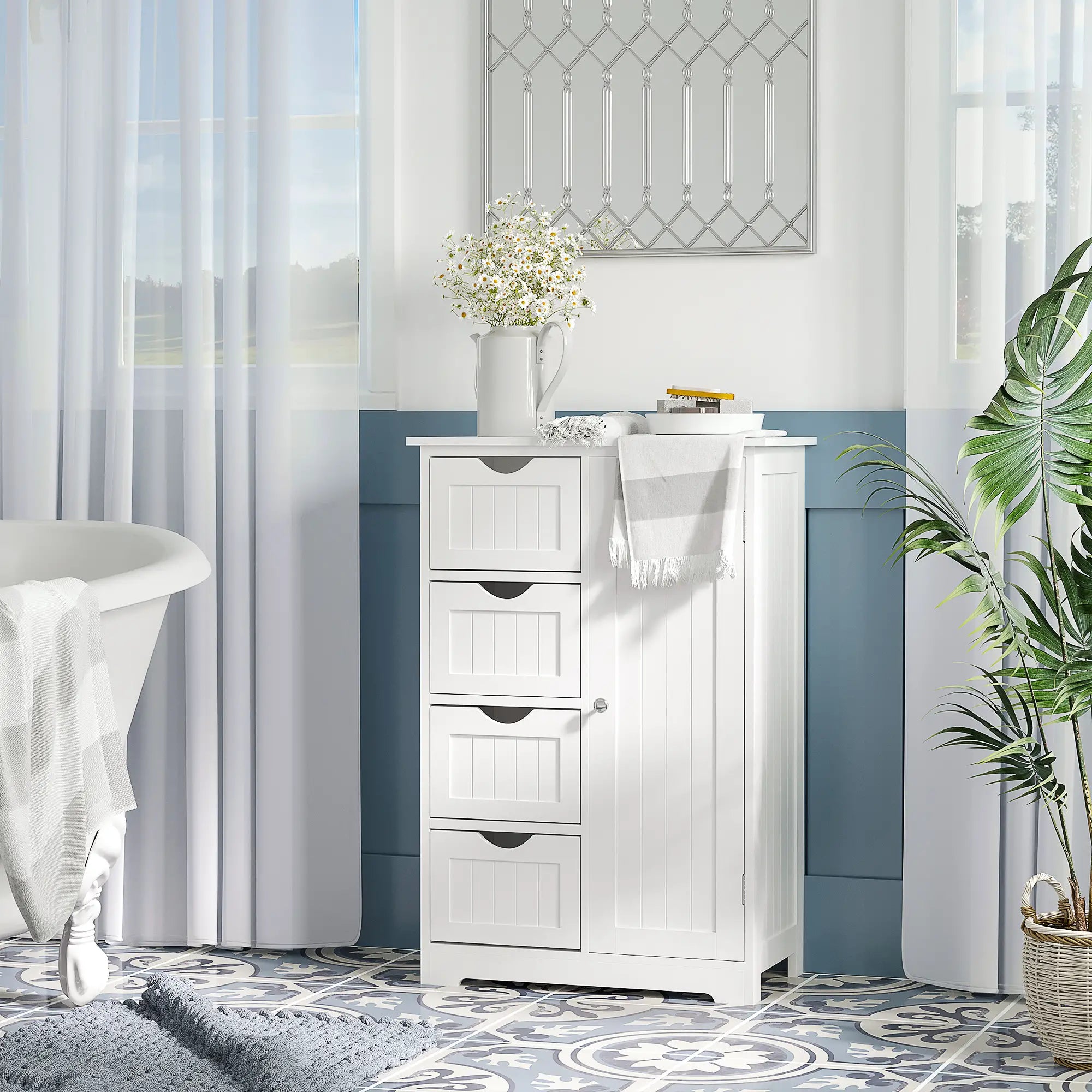 Bathroom Storage Cabinet, Adjustable Shelf, 4 Drawers, White Bathroom Cabinets at Gallery Canada