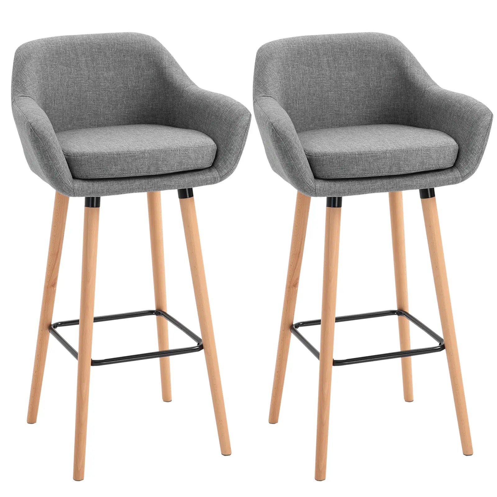 Modern Fabric Bar Stools Set of 2, Metal Frame, Wood Legs, Grey Bar Stools at Gallery Canada