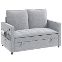 51" Canapé-lit velours convertible, ports USB, gris