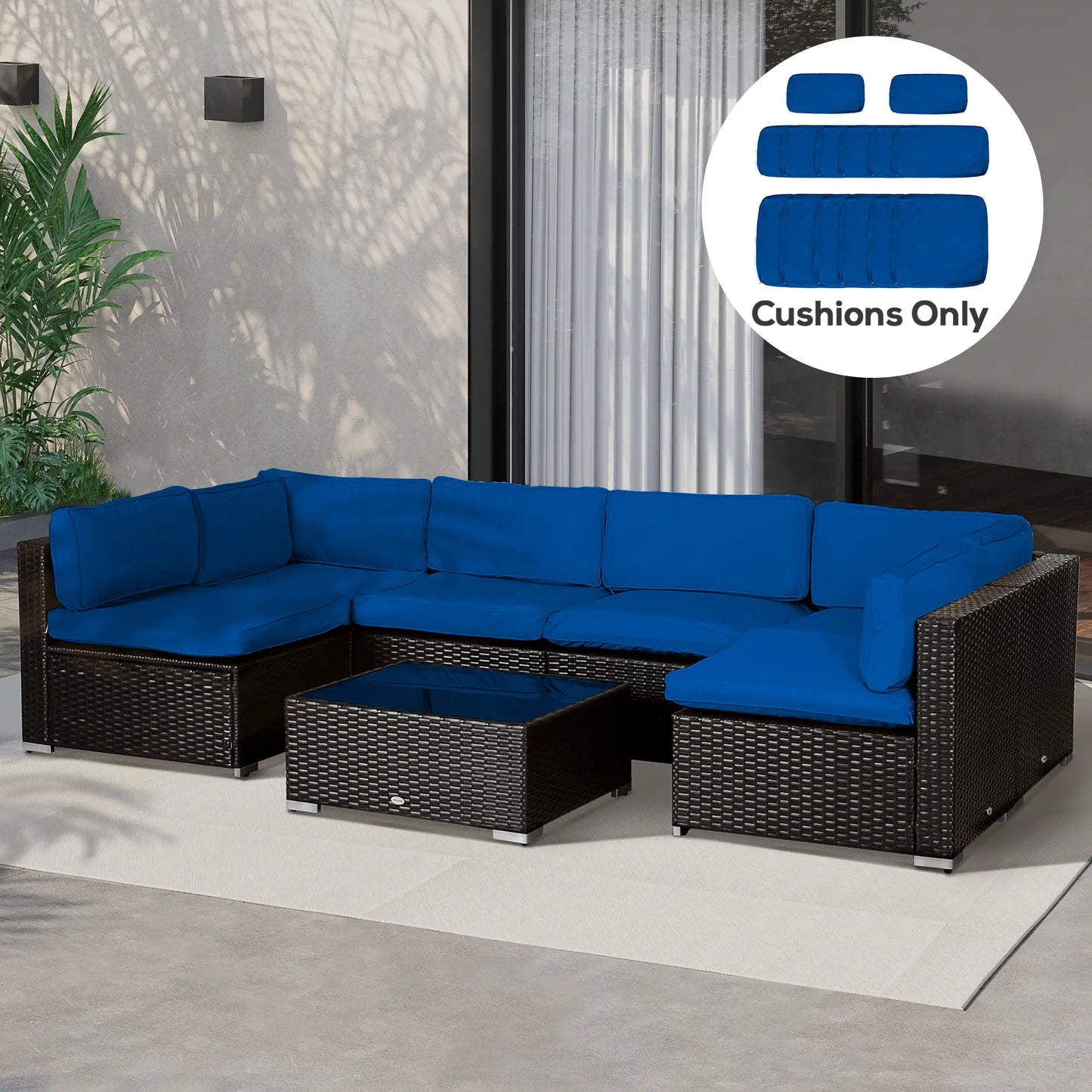 14pc Patio Rattan Sofa Set, Polyester Cover Replacement, Navy Blue Patio Chair Cushions at Gallery Canada