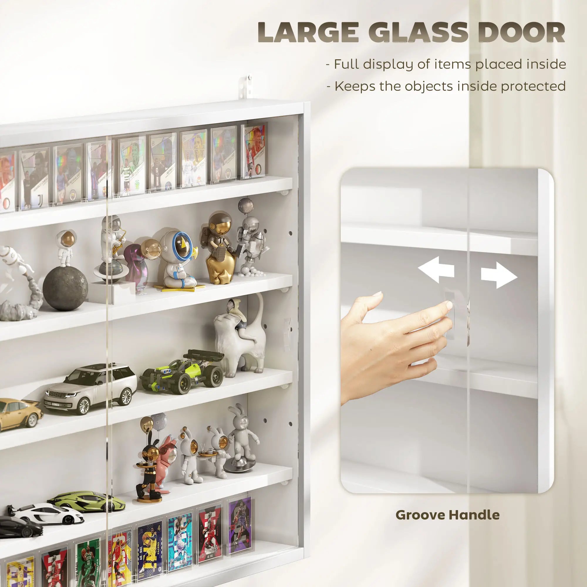 5-Tier Glass Display Cabinet, 2 Doors, 4 Adjustable Shelves, White Display Bookshelves at Gallery Canada