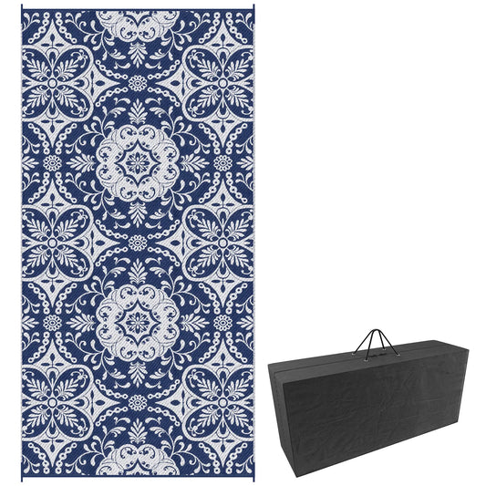 Portable Outdoor Rug, 9' x 18', Waterproof, White Flower, Blue Outdoor Reversible Rugs Options at Gallery Canada
